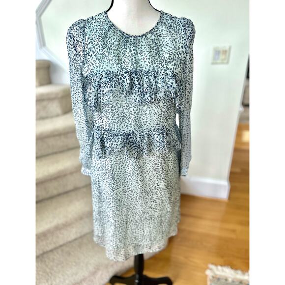 Bensoni Agua Blue & White Silk Leopard Print Shift Dress - Picture 1 of 7